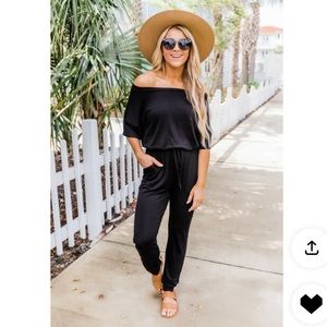 Black over the shoulder jumpsuit